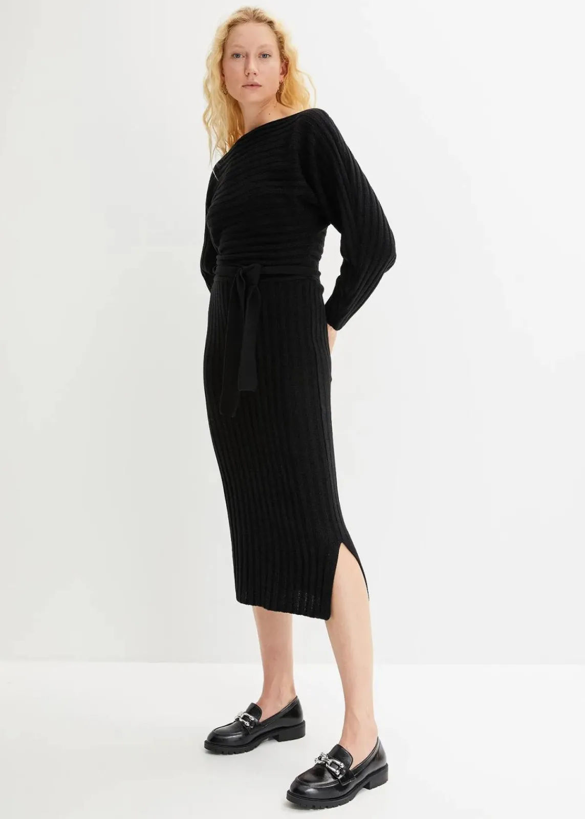 bonprix Kleider^Strickkleid mit Gürtel (2-tlg.Set) schwarz