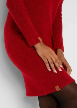 bonprix Kleider|Strickmode^Strickkleid mit Kapuze tiefrot