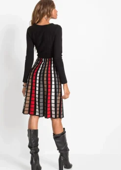 bonprix Bekleidung·Umstandsmode|Bekleidung·Pullover & Strickjacken^Strickkleid mit Karos schwarz/rot/braun/wollweiß kariert