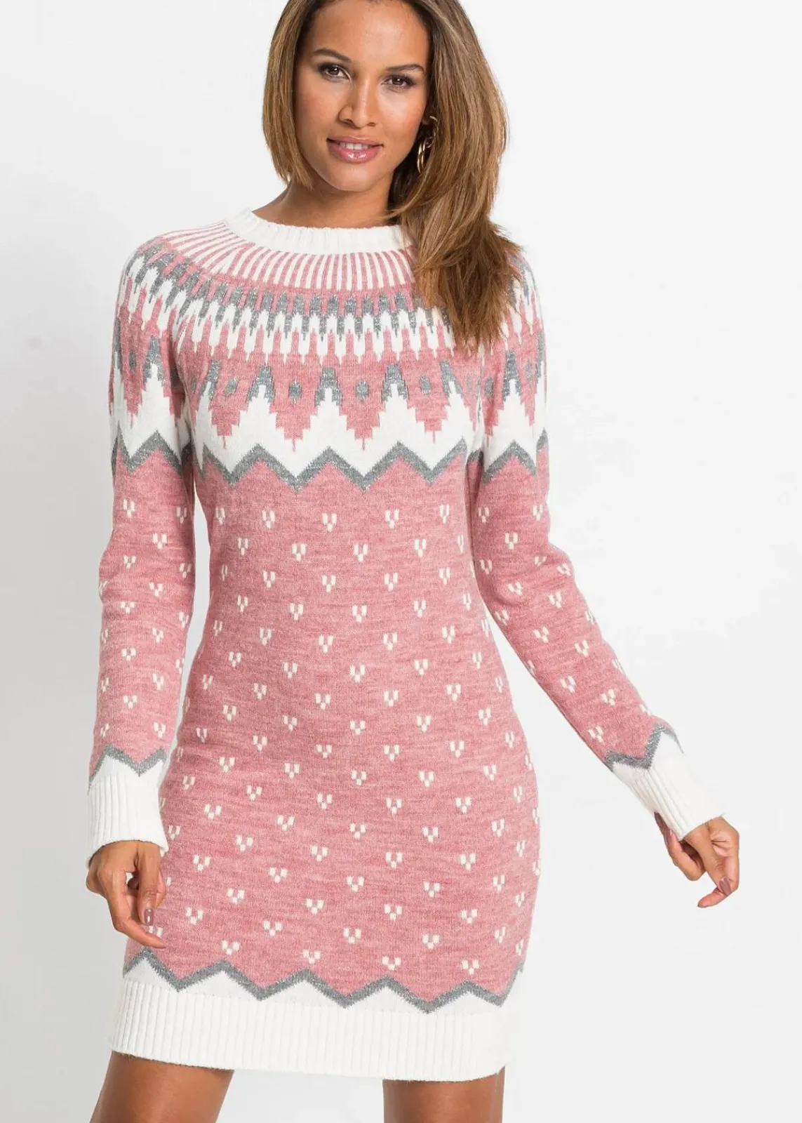 bonprix Bekleidung·Umstandsmode|Strickmode^Strickkleid mit Norwegermuster rosa norwegermuster