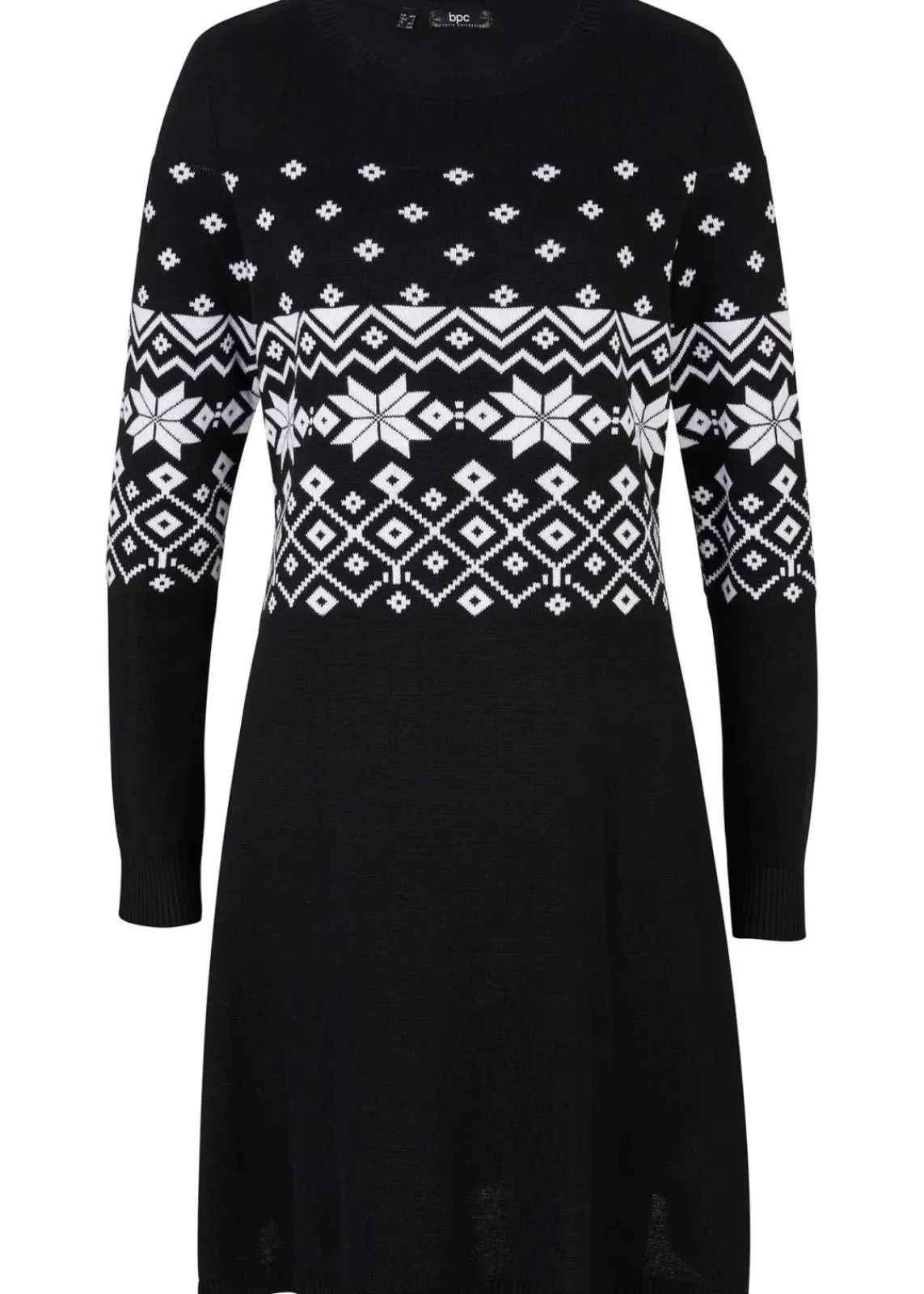 bonprix Bekleidung·Umstandsmode|Bekleidung·Pullover & Strickjacken^Strickkleid mit Norwegermuster schwarz/weiß norwegermuster