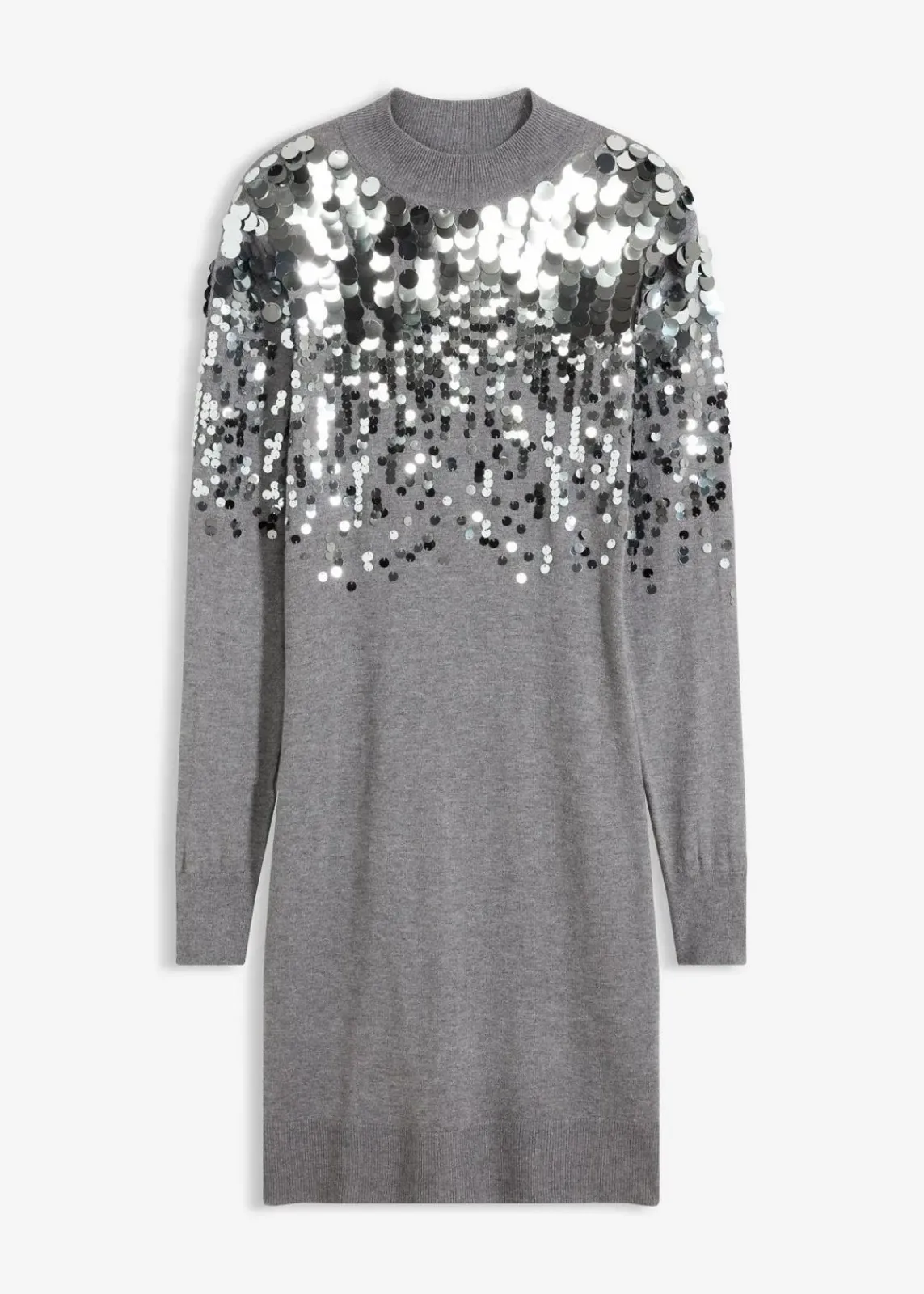 bonprix Bekleidung·Umstandsmode|Bekleidung·Pullover & Strickjacken^Strickkleid mit Pailletten grau meliert