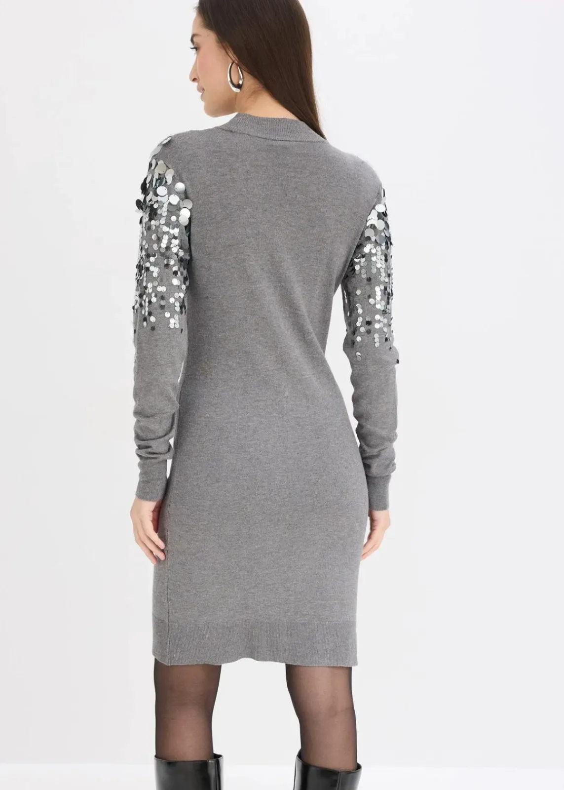 bonprix Bekleidung·Umstandsmode|Bekleidung·Pullover & Strickjacken^Strickkleid mit Pailletten grau meliert