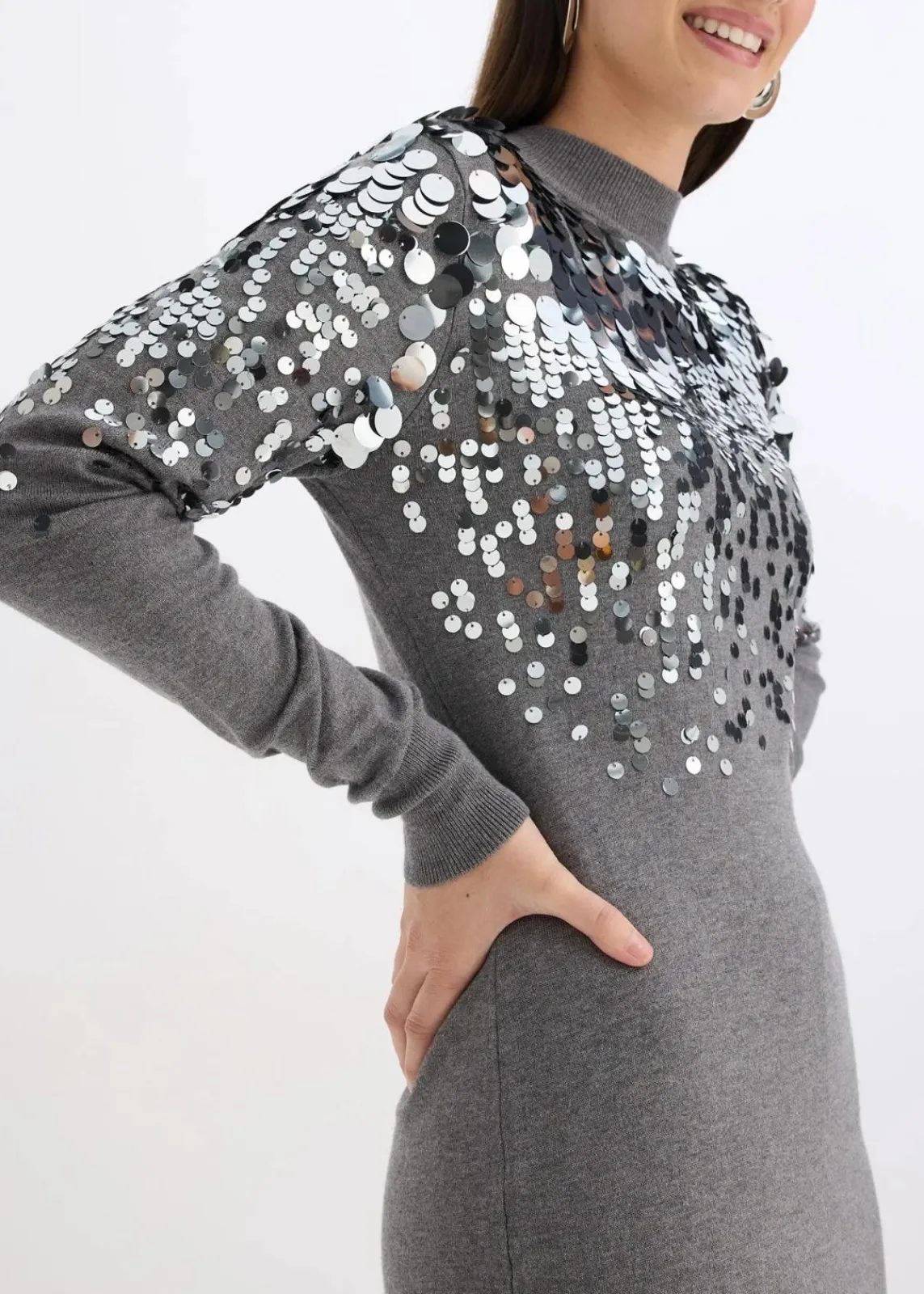 bonprix Bekleidung·Umstandsmode|Bekleidung·Pullover & Strickjacken^Strickkleid mit Pailletten grau meliert
