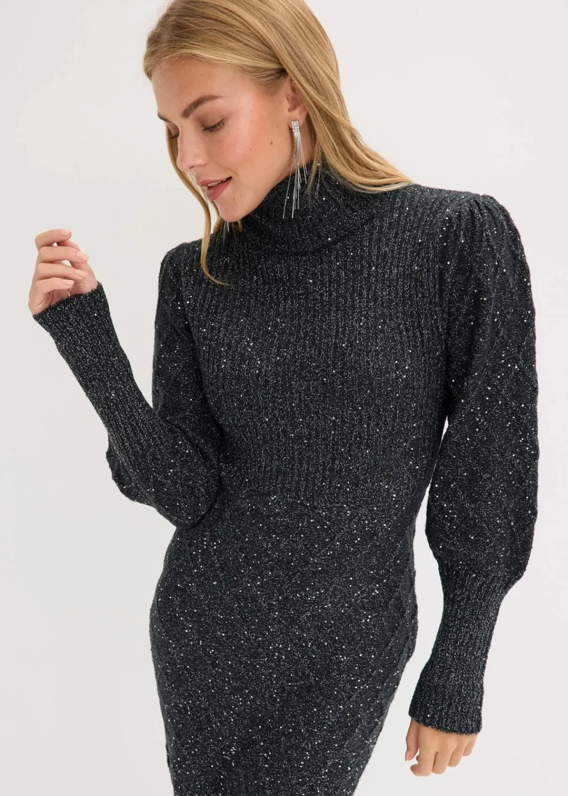 bonprix Bekleidung·Umstandsmode|Bekleidung·Pullover & Strickjacken^Strickkleid mit Pailletten schwarz
