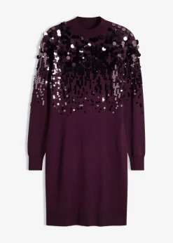 bonprix Kleider|Strickmode^Strickkleid mit Pailletten holunderbeere