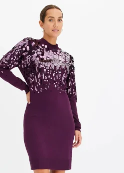 bonprix Kleider|Strickmode^Strickkleid mit Pailletten holunderbeere