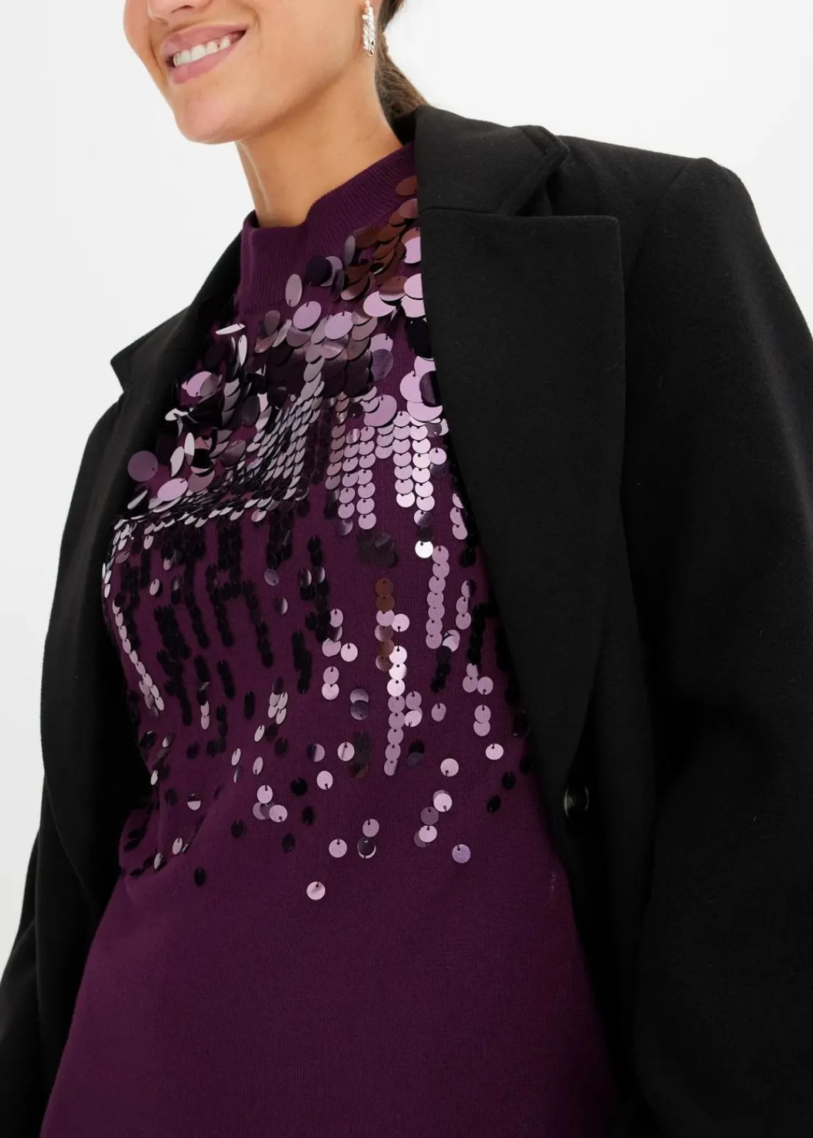 bonprix Kleider|Strickmode^Strickkleid mit Pailletten holunderbeere