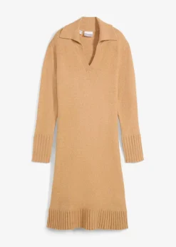 bonprix Strickmode|Kleider^Strickkleid mit Polokragen cappuccino
