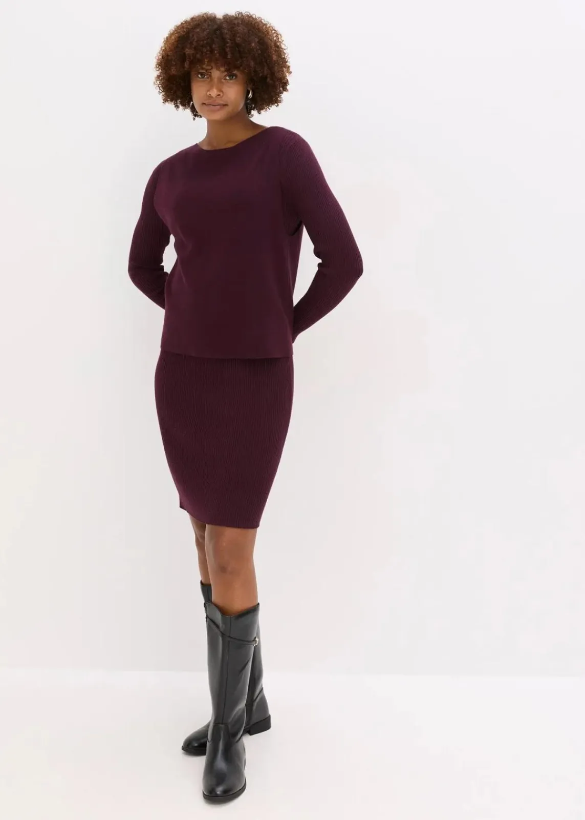 bonprix Bekleidung·Umstandsmode|Strickmode^Strickkleid mit Pullunder 2tlg. Set weinrot