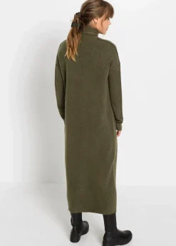 bonprix Bekleidung·Umstandsmode|Bekleidung·Pullover & Strickjacken^Strickkleid mit Rollkragen dunkeloliv meliert