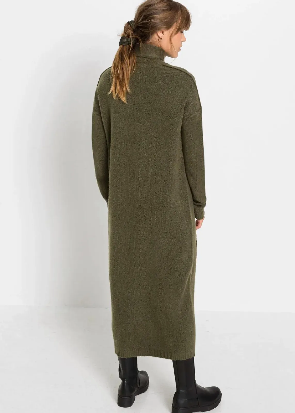 bonprix Bekleidung·Umstandsmode|Bekleidung·Pullover & Strickjacken^Strickkleid mit Rollkragen dunkeloliv meliert