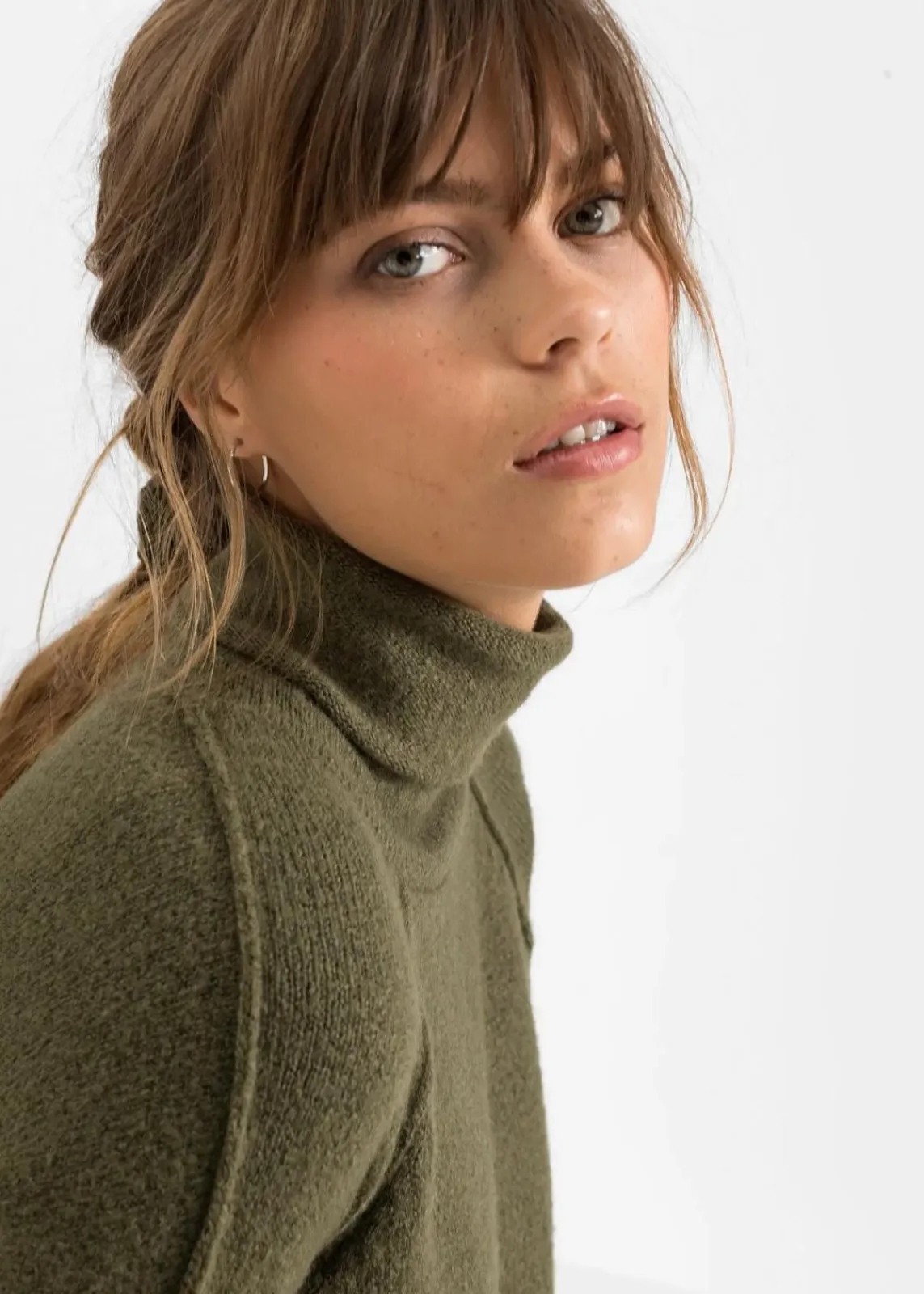 bonprix Bekleidung·Umstandsmode|Bekleidung·Pullover & Strickjacken^Strickkleid mit Rollkragen dunkeloliv meliert