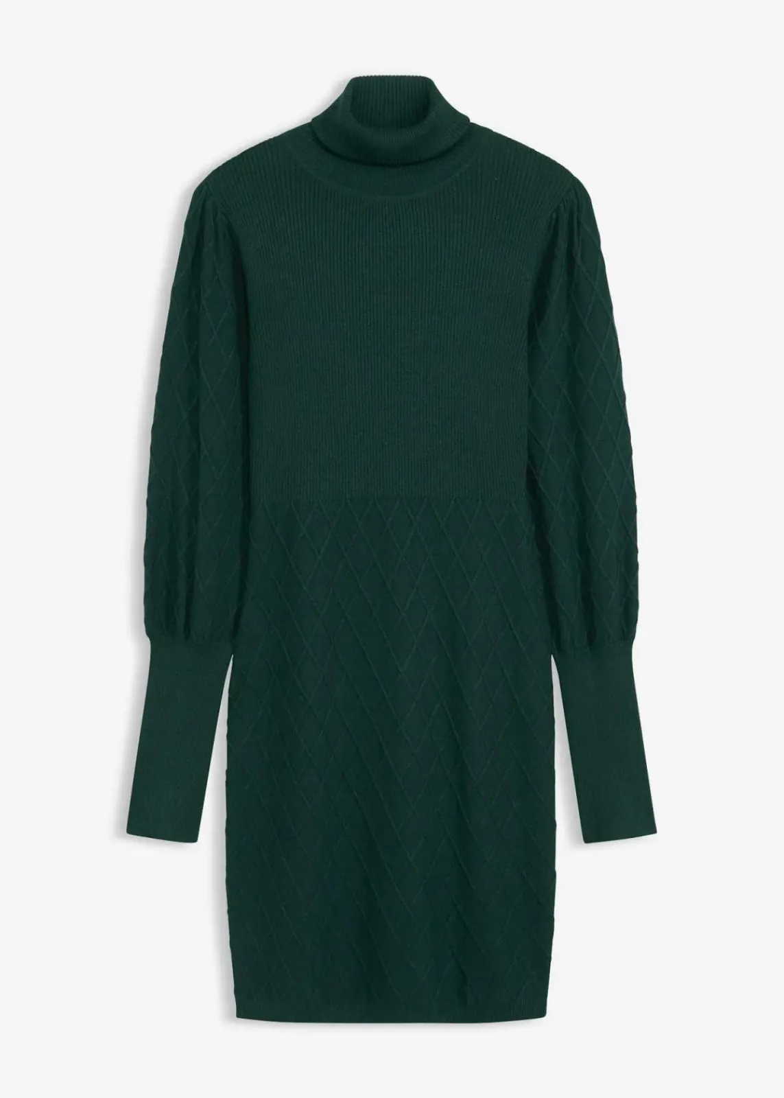 bonprix Kleider|Strickmode^Strickkleid mit Rollkragen tiefgrün