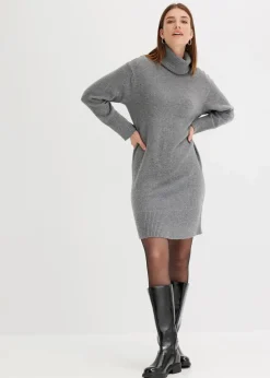 bonprix Bekleidung·Umstandsmode|Bekleidung·Pullover & Strickjacken^Strickkleid mit Rollkragen grau meliert