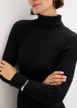 bonprix Bekleidung·Umstandsmode|Strickmode^Strickkleid mit Rollkragen schwarz