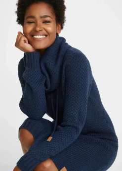 bonprix Bekleidung·Umstandsmode|Bekleidung·Pullover & Strickjacken^Strickkleid mit Schalkragen dunkelblau