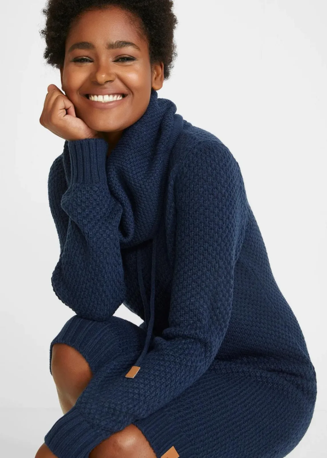 bonprix Bekleidung·Umstandsmode|Bekleidung·Pullover & Strickjacken^Strickkleid mit Schalkragen dunkelblau