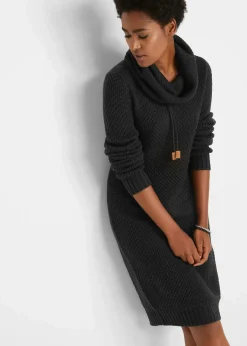 bonprix Kleider|Strickmode^Strickkleid mit Schalkragen schwarz
