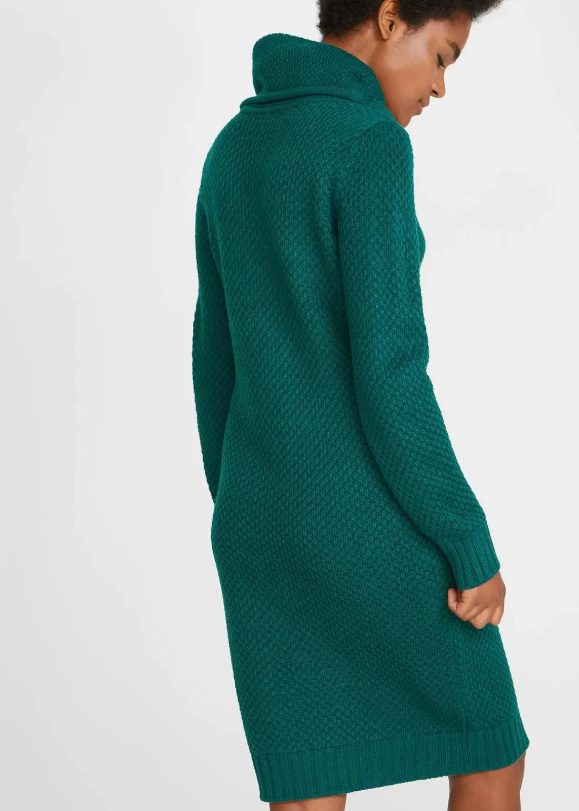 bonprix Kleider|Strickmode^Strickkleid mit Schalkragen tiefgrün