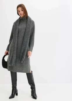 bonprix Bekleidung·Umstandsmode|Bekleidung·Pullover & Strickjacken^Strickkleid mit Schlitz anthrazit meliert
