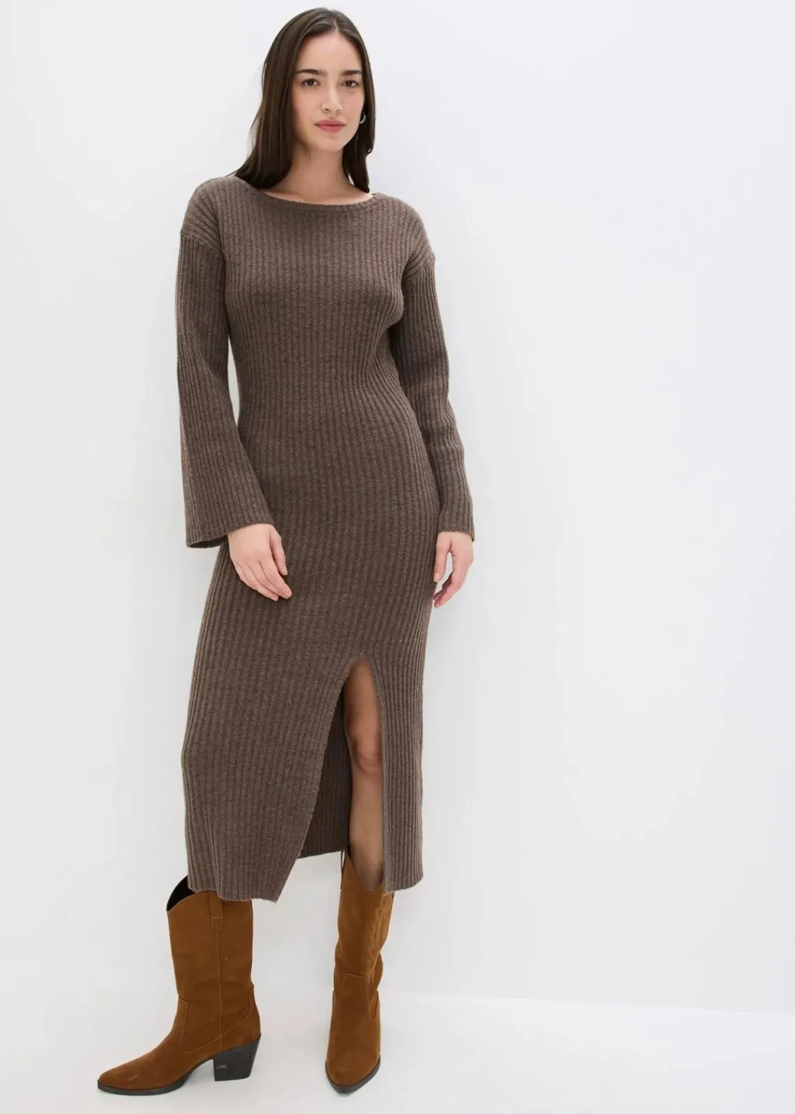 bonprix Bekleidung·Umstandsmode|Kleider^Strickkleid mit Schlitz lehmbraun