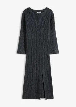 bonprix Bekleidung·Umstandsmode|Kleider^Strickkleid mit Schlitz anthrazit meliert