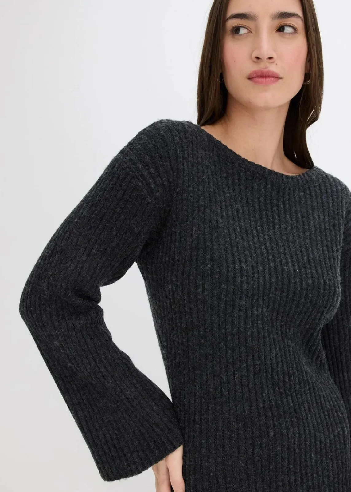 bonprix Bekleidung·Umstandsmode|Kleider^Strickkleid mit Schlitz anthrazit meliert