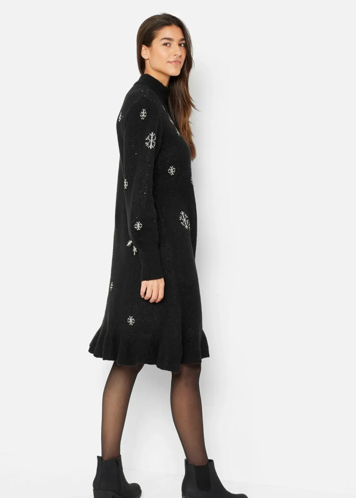 bonprix Bekleidung·Umstandsmode|Strickmode^Strickkleid mit Schneeflocken-Print schwarz
