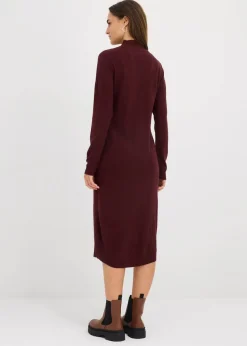 bonprix Bekleidung·Umstandsmode|Strickmode^Strickkleid mit Stehkragen weinrot