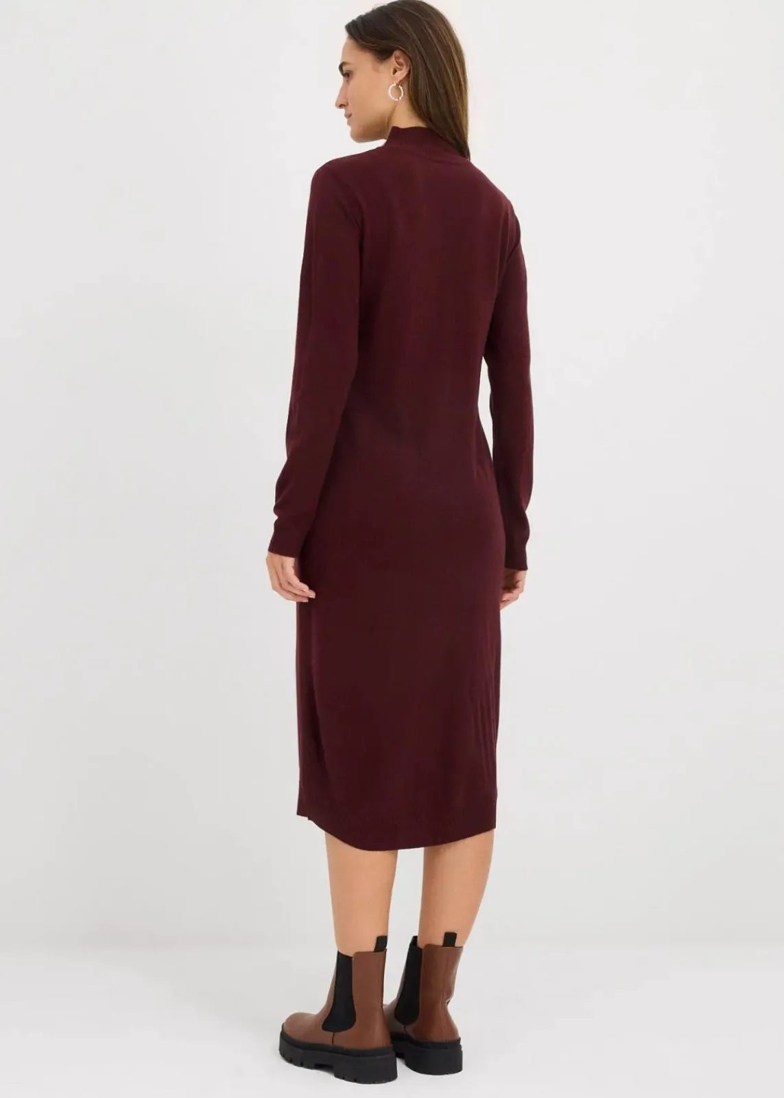 bonprix Bekleidung·Umstandsmode|Strickmode^Strickkleid mit Stehkragen weinrot