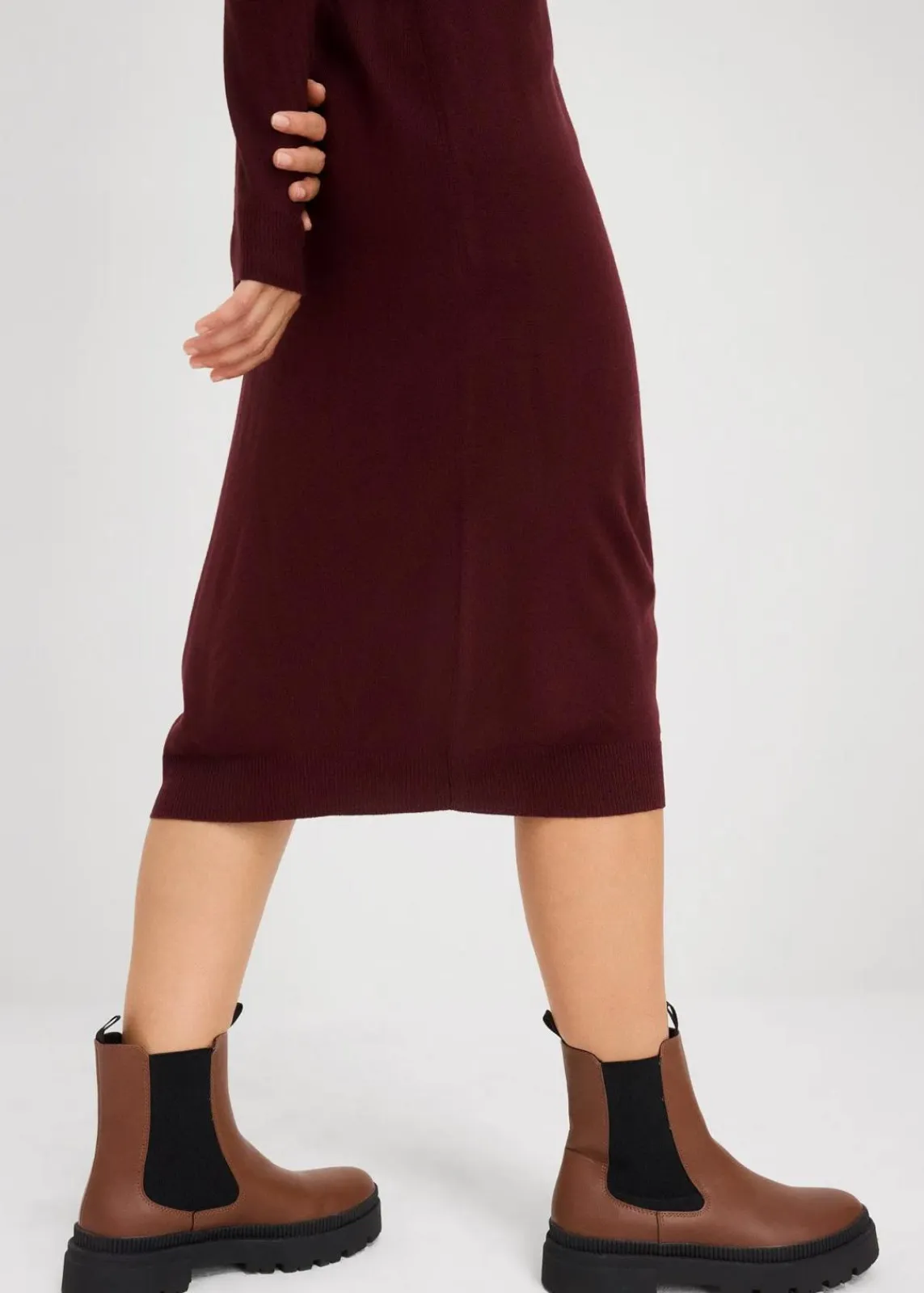 bonprix Bekleidung·Umstandsmode|Strickmode^Strickkleid mit Stehkragen weinrot
