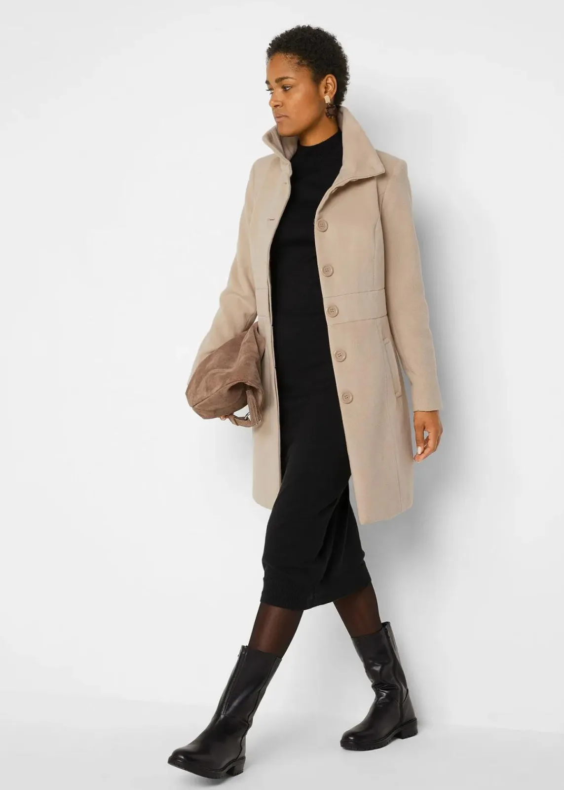 bonprix Bekleidung·Umstandsmode|Strickmode^Strickkleid mit Stehkragen schwarz