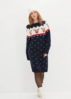 bonprix Bekleidung·Umstandsmode|Strickmode^Strickkleid mit Weihnachtsmotiv dunkelblau