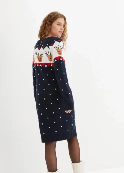 bonprix Bekleidung·Umstandsmode|Strickmode^Strickkleid mit Weihnachtsmotiv dunkelblau