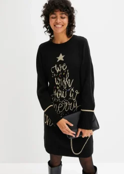 bonprix Bekleidung·Umstandsmode|Bekleidung·Pullover & Strickjacken^Strickkleid mit Weihnachtsmotiv schwarz