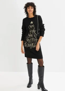 bonprix Bekleidung·Umstandsmode|Bekleidung·Pullover & Strickjacken^Strickkleid mit Weihnachtsmotiv schwarz