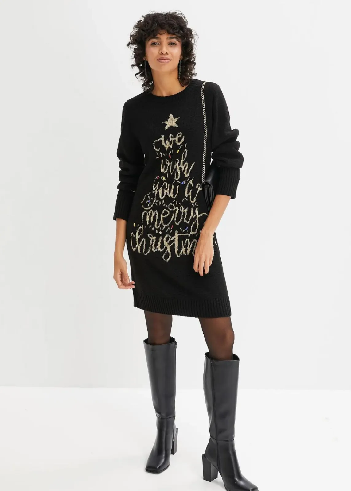 bonprix Bekleidung·Umstandsmode|Bekleidung·Pullover & Strickjacken^Strickkleid mit Weihnachtsmotiv schwarz