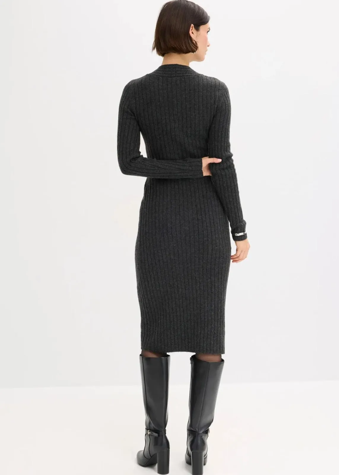 bonprix Kleider|Strickmode^Strickkleid mit Wollanteil anthrazit meliert meliert