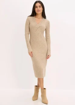 bonprix Bekleidung·Pullover & Strickjacken|Bekleidung·Umstandsmode^Strickkleid mit Wollanteil kieselbeige meliert