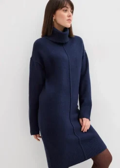 bonprix Bekleidung·Umstandsmode|Kleider^Strickkleid mit Ziernaht dunkelblau meliert