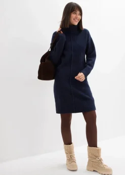 bonprix Bekleidung·Umstandsmode|Kleider^Strickkleid mit Ziernaht dunkelblau meliert
