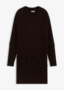 bonprix Bekleidung·Umstandsmode|Kleider^Strickkleid mit Zopfmuster dunkelbraun