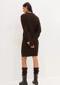 bonprix Bekleidung·Umstandsmode|Kleider^Strickkleid mit Zopfmuster dunkelbraun