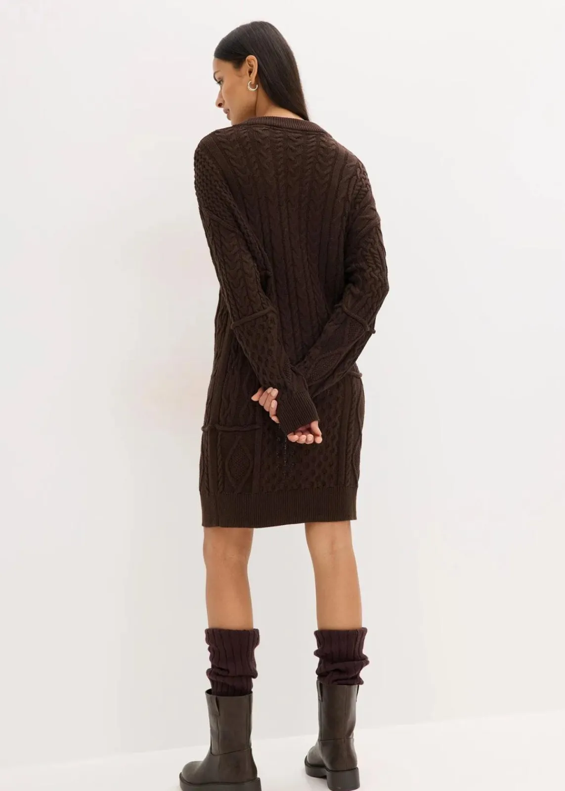 bonprix Bekleidung·Umstandsmode|Kleider^Strickkleid mit Zopfmuster dunkelbraun