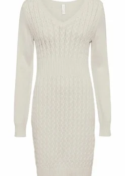 bonprix Bekleidung·Umstandsmode|Kleider^Strickkleid mit Zopfmuster wollweiß