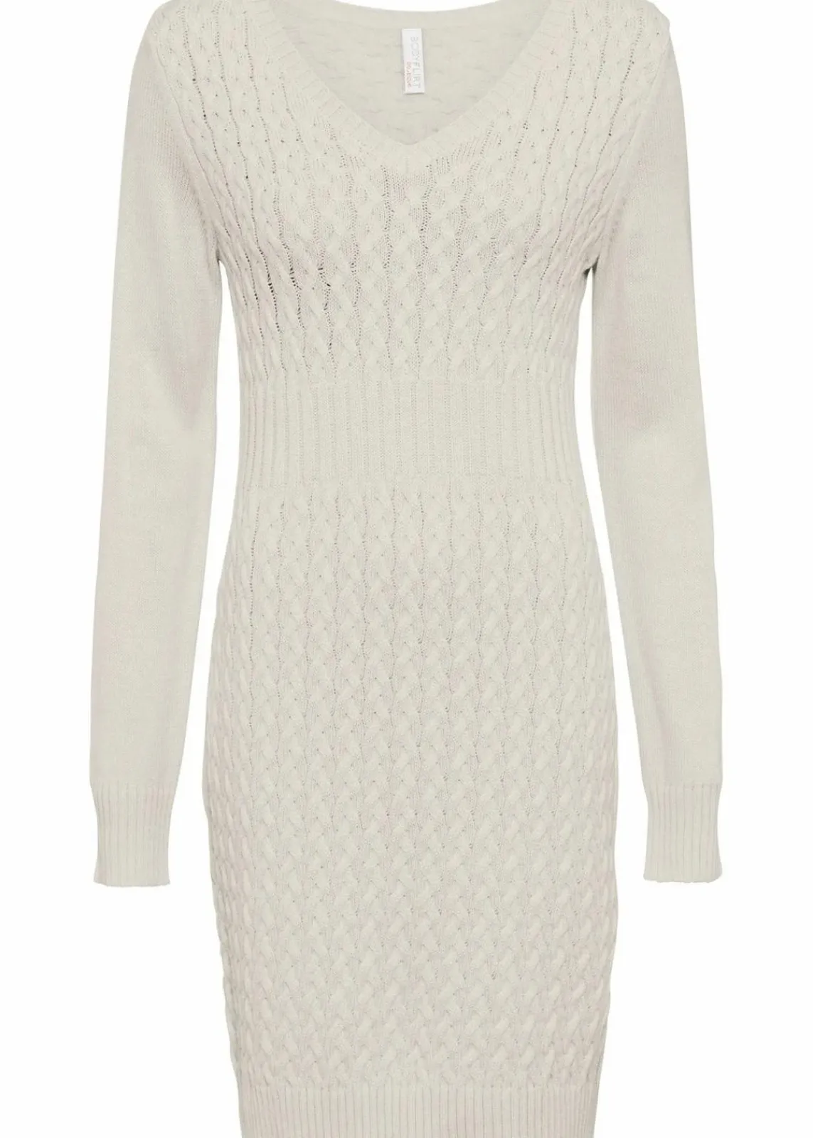 bonprix Bekleidung·Umstandsmode|Kleider^Strickkleid mit Zopfmuster wollweiß