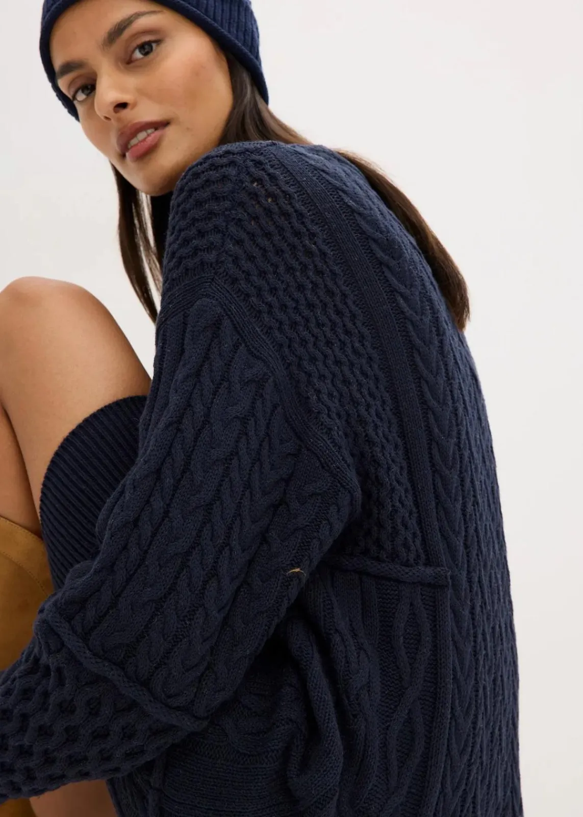 bonprix Bekleidung·Umstandsmode|Kleider^Strickkleid mit Zopfmuster tintenblau