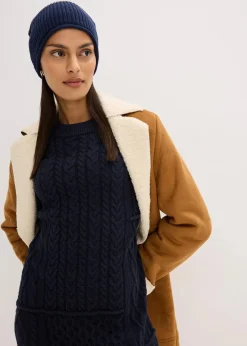 bonprix Bekleidung·Umstandsmode|Kleider^Strickkleid mit Zopfmuster tintenblau