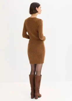 bonprix Bekleidung·Umstandsmode|Kleider^Strickkleid mit Zopfmuster pimentbraun